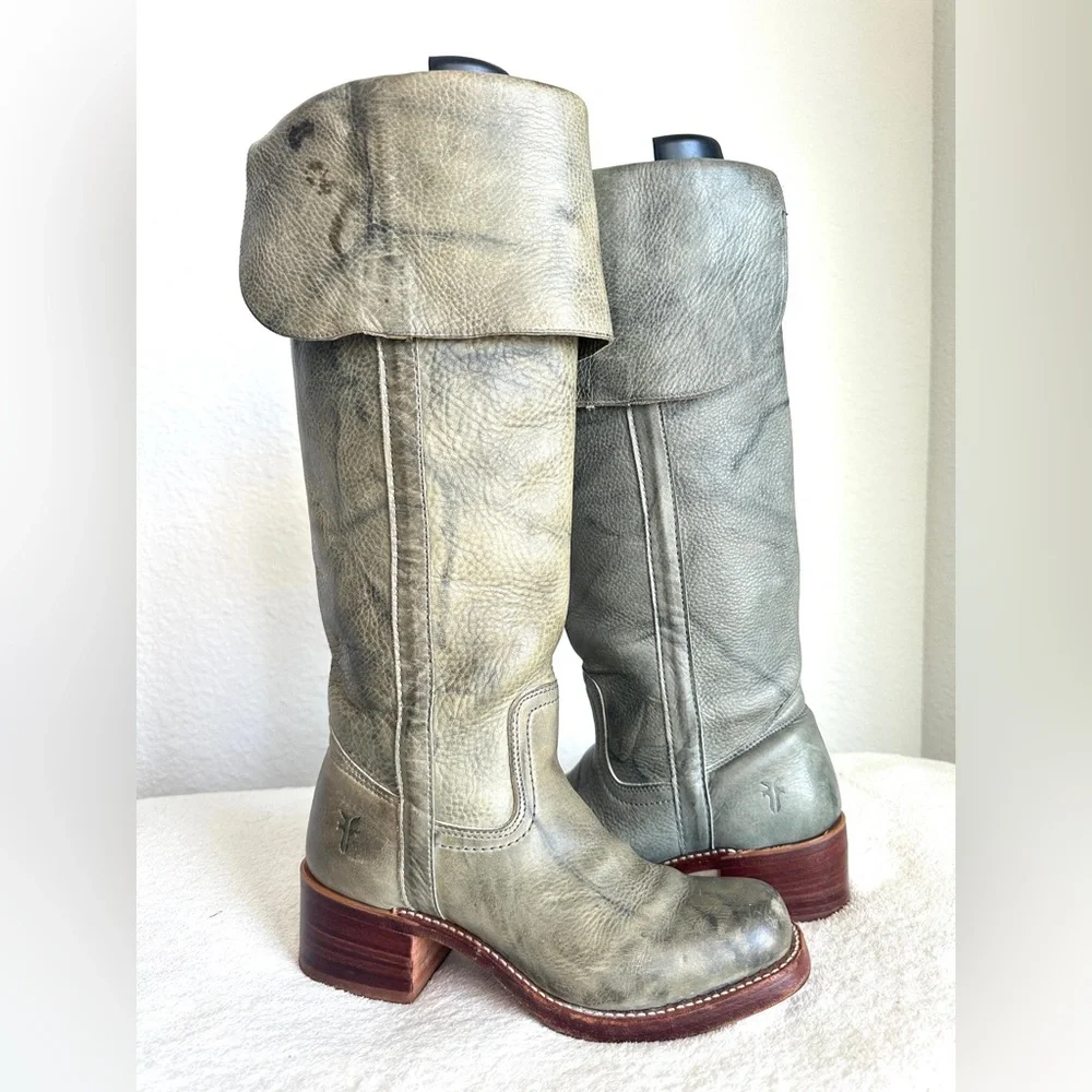 FRYE low heel Over‎ the Knee Tall Campus Boots RARE Blue size 7